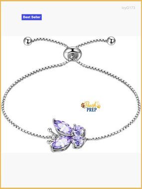 Adjustable Sterling Silver Link Bracelet with Butterfly Crystals
